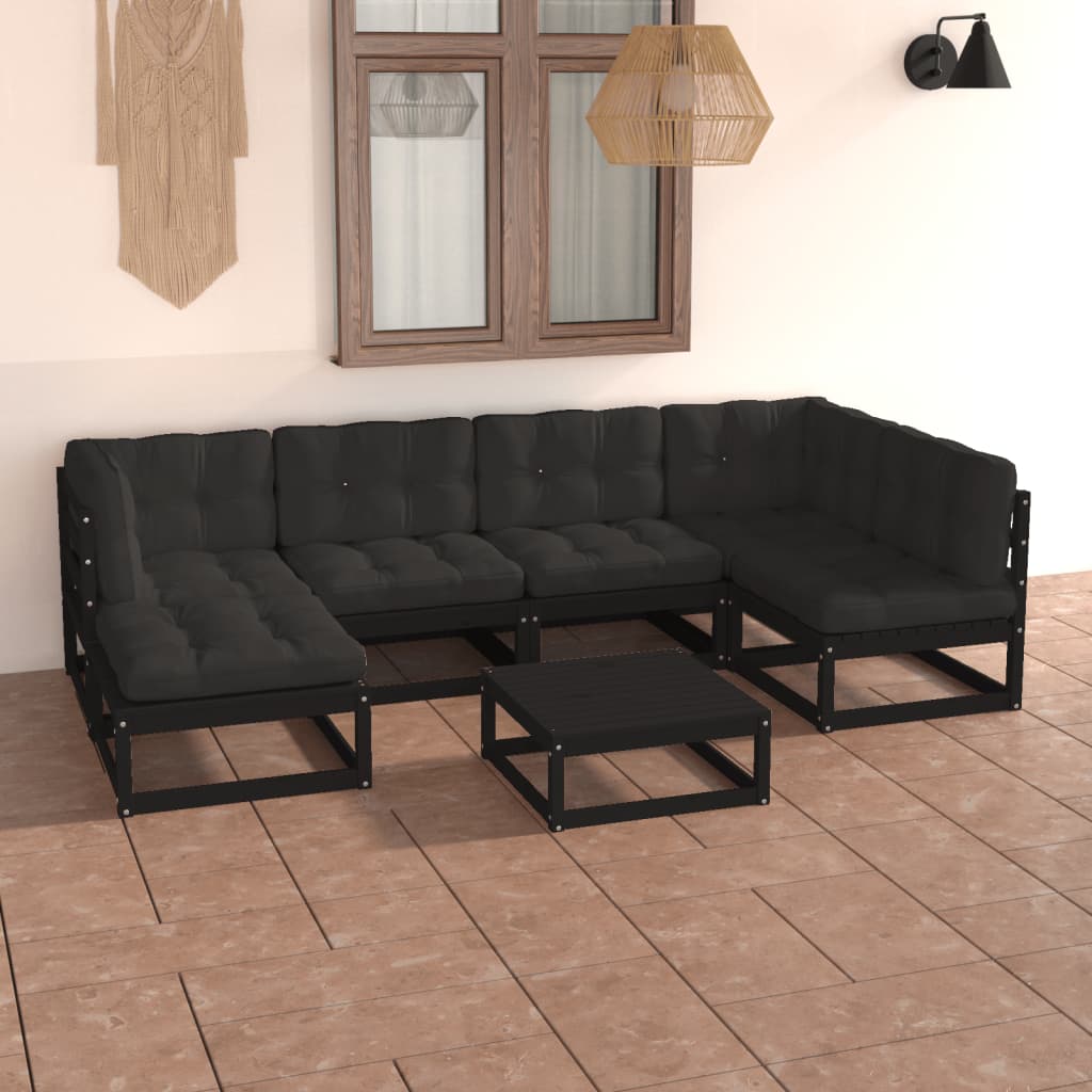 7-tlg. Garten-Lounge-Set mit Kissen Kiefer Massivholz